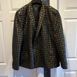 Herringbone Pattern Black and Gold Metallic Fabric Mens Dinner Jacket